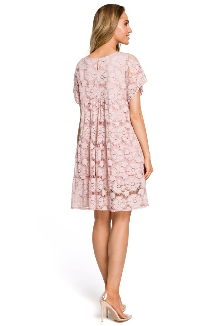 Sukienka mini - Koronkowa - różowa